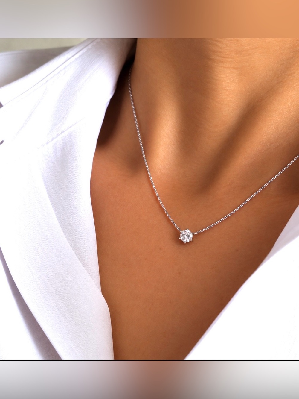 Brand New w/tags 2 Carat Solitaire Diamond 18K silver Plated Necklace
